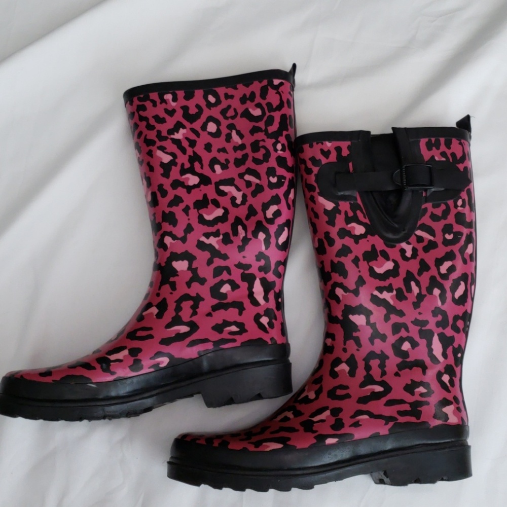 Merona Pink Leopard Rain Boots Size 7